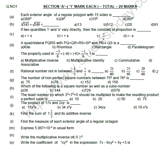CBSE Class 8 Mathematics Question Paper Set M Solved 1