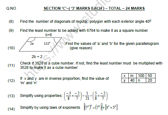 CBSE Class 8 Mathematics Question Paper Set M Solved 3