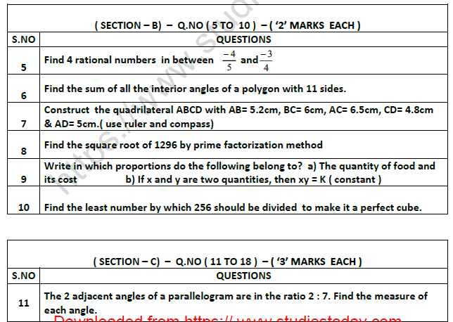 CBSE Class 8 Mathematics Question Paper Set N Solved 2
