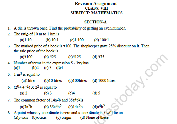 CBSE Class 8 Mathematics Worksheet Set B 1