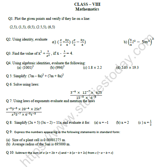 CBSE Class 8 Mathematics Worksheet Set C