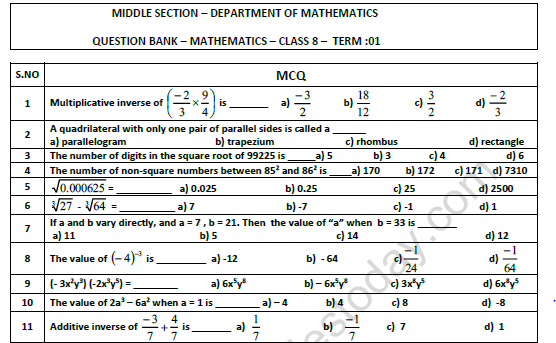 CBSE Class 8 Mathematics Worksheet Set E 1