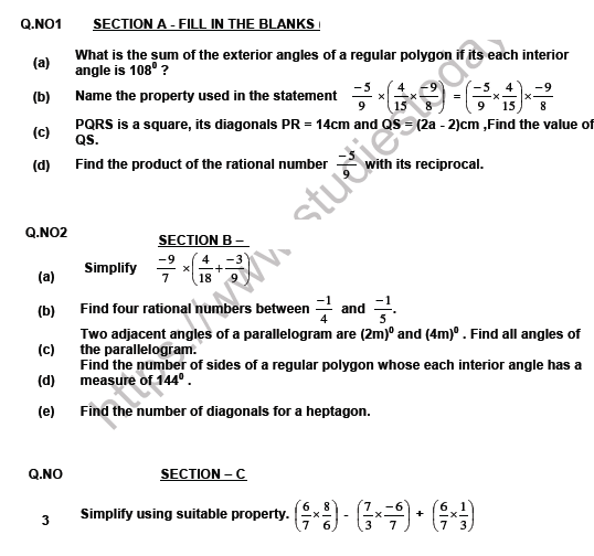 CBSE Class 8 Mathematics Worksheet Set F Solved 1