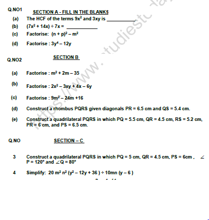 CBSE Class 8 Mathematics Worksheet Set H Solved 1