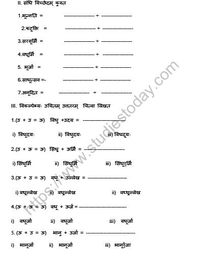 CBSE Class 8 Sanskrit Sandhi Worksheet Set B 2
