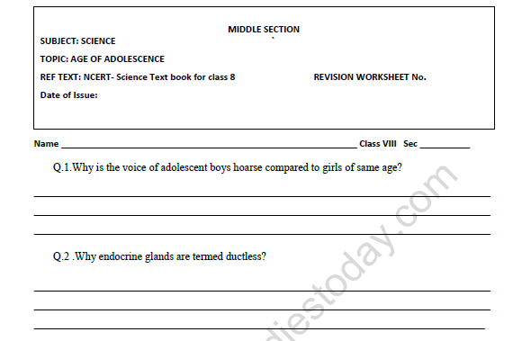CBSE Class 8 Science Age of Adolescence Worksheet Set A 1
