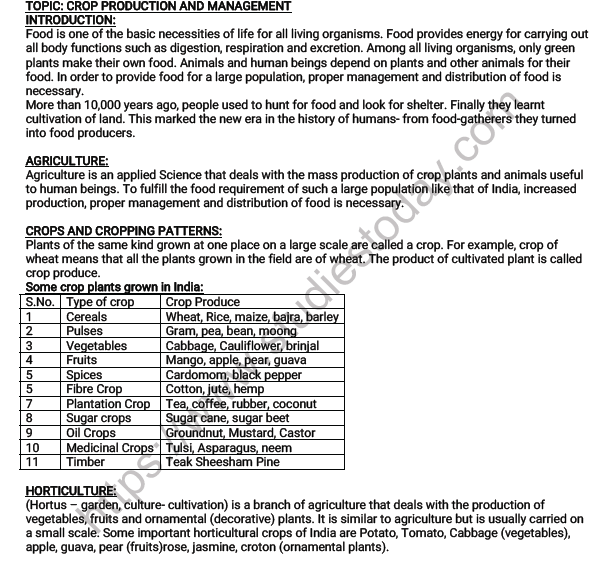 CBSE Class 8 Science Crop Production and Management Worksheet 1