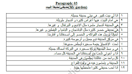 CBSE Class 9 Arabic Paragraph Practice Worksheet Set A 3