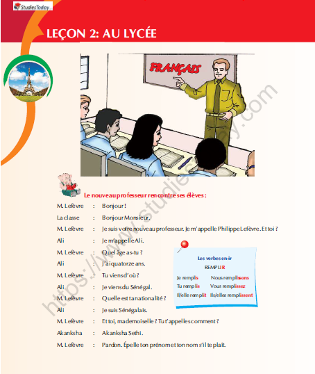 CBSE Class 9 French Au Lycee Worksheet 1