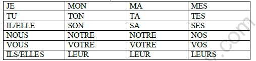 CBSE Class 9 French L Adjectif Possessif Worksheet 1