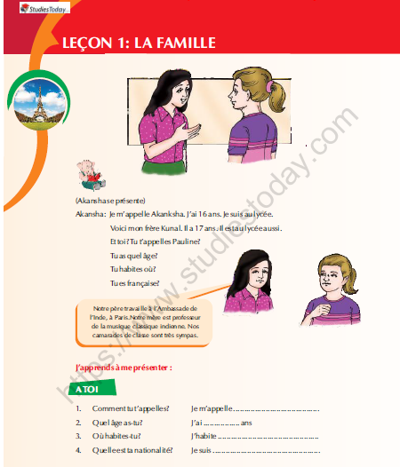 CBSE Class 9 French La Famille Worksheet 2