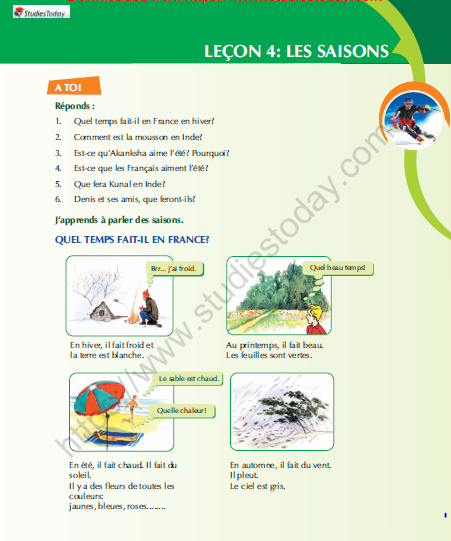 CBSE Class 9 French Les Saisons Worksheet 2