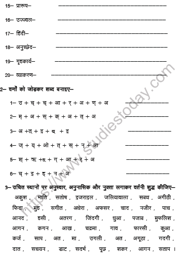 CBSE Class 9 Hindi Anusvar Worksheet 2