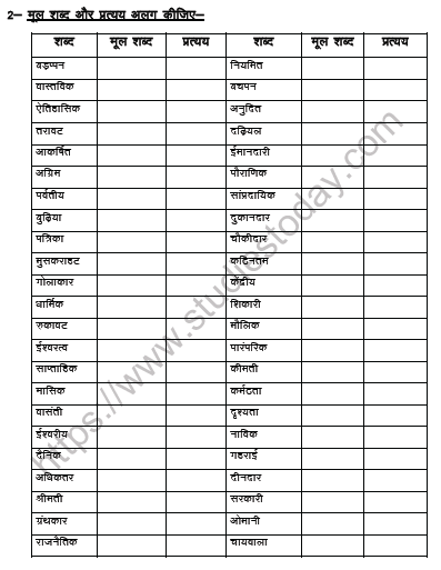 CBSE Class 9 Hindi Prefix and Suffix Worksheet 2