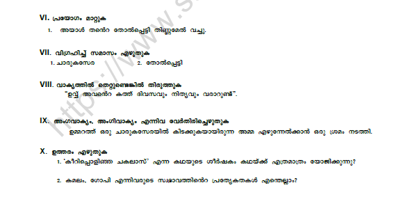 CBSE Class 9 Malayalam Keerippolinja Chakalas Worksheet 2