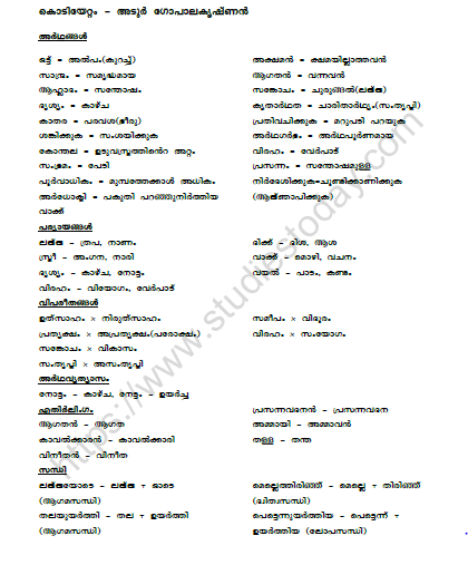 CBSE Class 9 Malayalam Kotiyetam Notes Worksheet 1