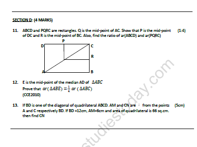 CBSE Class 9 Mathematics Areas Of Parallelogram And Triangles Worksheet 2