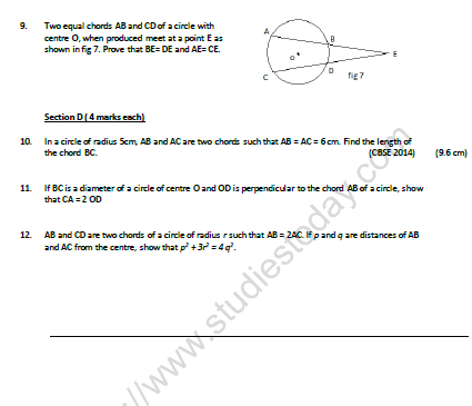 CBSE Class 9 Mathematics Circles Worksheet  2