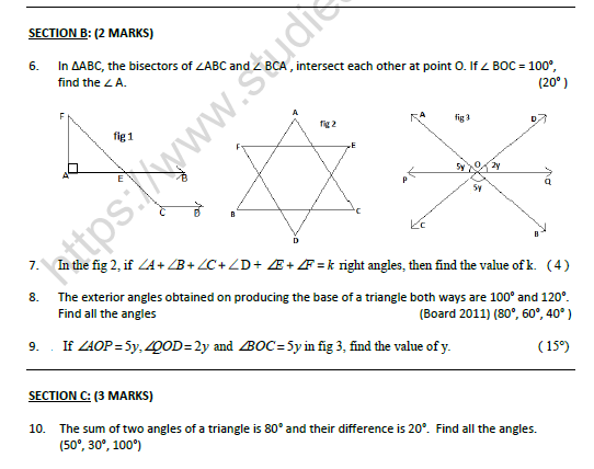 CBSE Class 9 Mathematics Lines and Angles Worksheet Set A 2