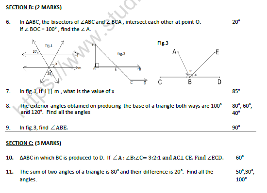 CBSE Class 9 Mathematics Lines and Angles Worksheet Set B 2