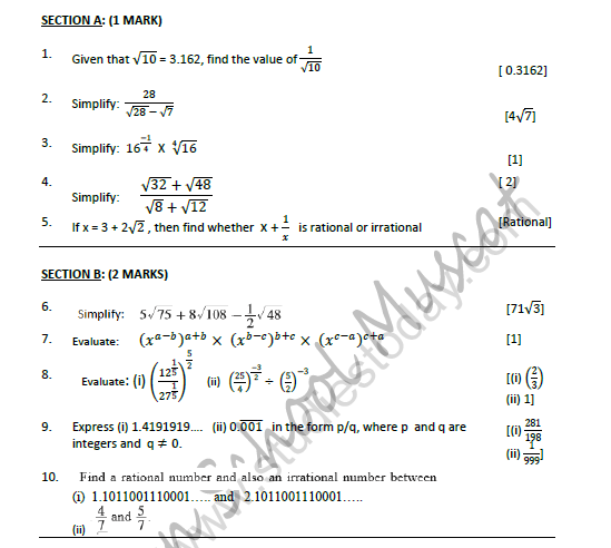 CBSE Class 9 Mathematics Number Systems Worksheet Set B 3