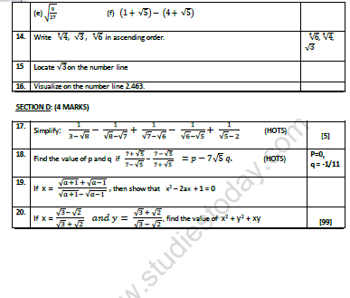 CBSE Class 9 Mathematics Number Systems Worksheet Set C 2