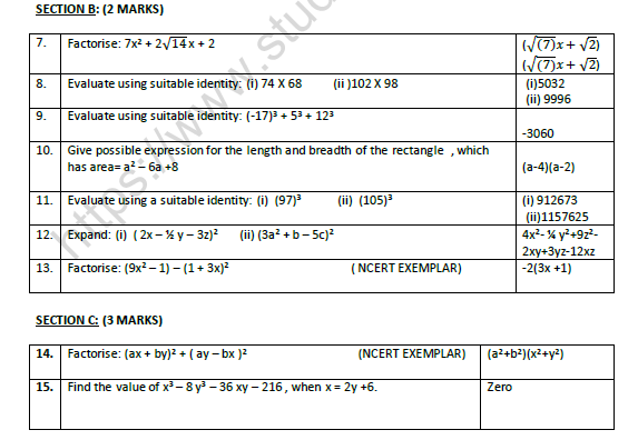CBSE Class 9 Mathematics Polynomials Worksheet Set C 2