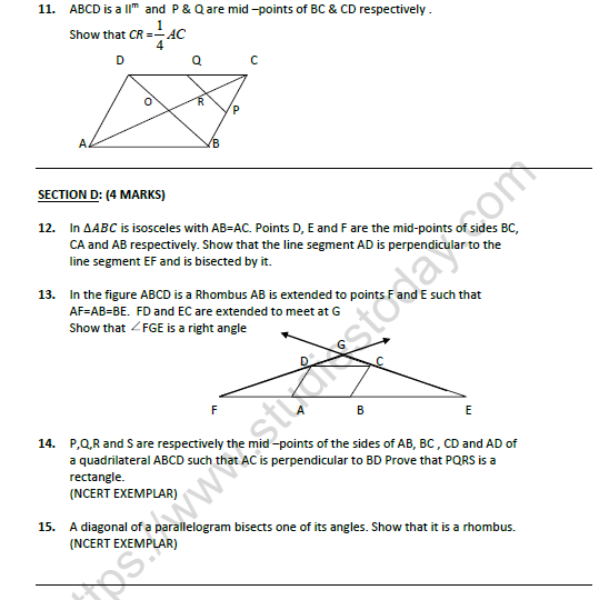 CBSE Class 9 Mathematics Quadrilaterals Worksheet Set A 3