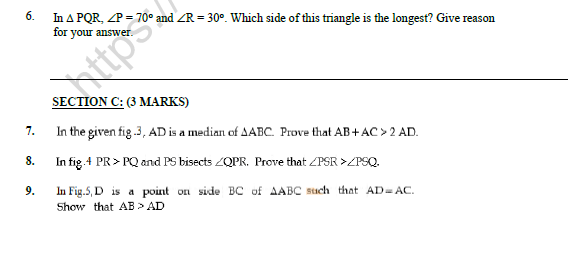 CBSE Class 9 Mathematics Triangles Worksheet Set A 2