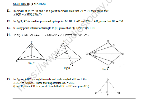 CBSE Class 9 Mathematics Triangles Worksheet Set A 4