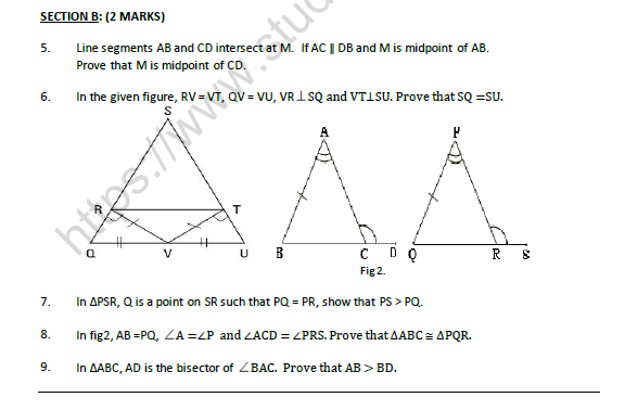 CBSE Class 9 Mathematics Triangles Worksheet Set B 2