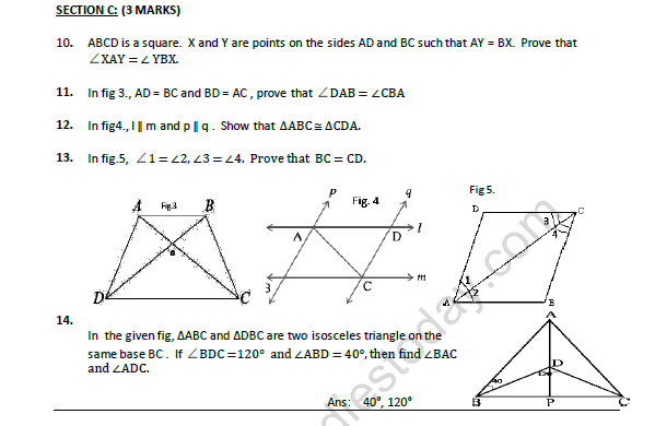 CBSE Class 9 Mathematics Triangles Worksheet Set B 3