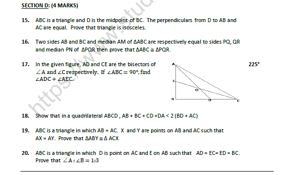 CBSE Class 9 Mathematics Triangles Worksheet Set B 4