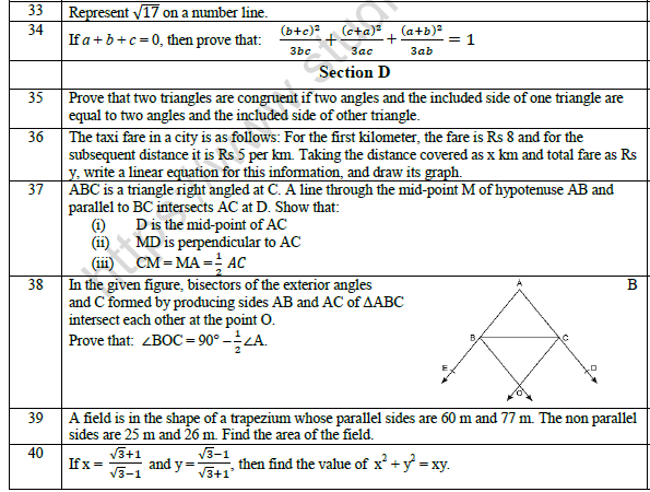CBSE Class 9 Mathematics Worksheet Set D 4