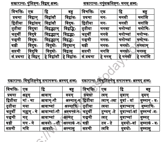 CBSE Class 9 Sanskrit Shabdrupani Practice Worksheet 4