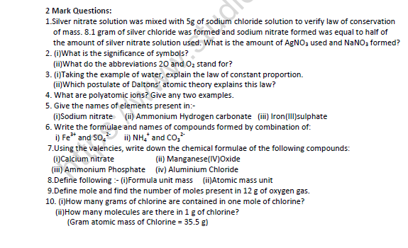 CBSE Class 9 Science Atoms and Molecules Worksheet Set G 2