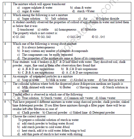 CBSE Class 9 Science Lab Worksheet True Solution Colloid Suspension 2