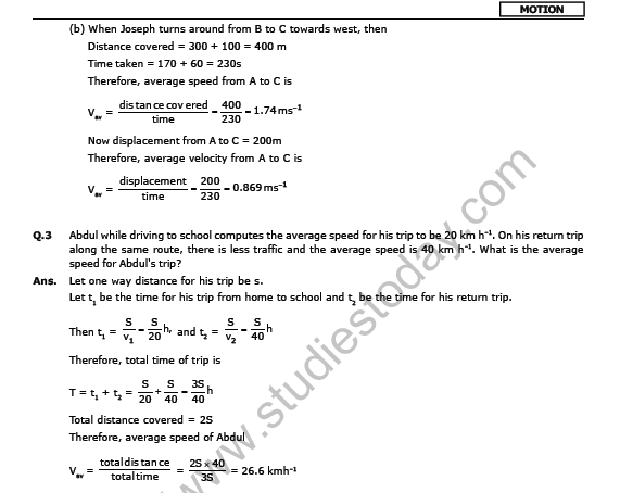 CBSE Class 9 Science Motion Worksheet Set I 3