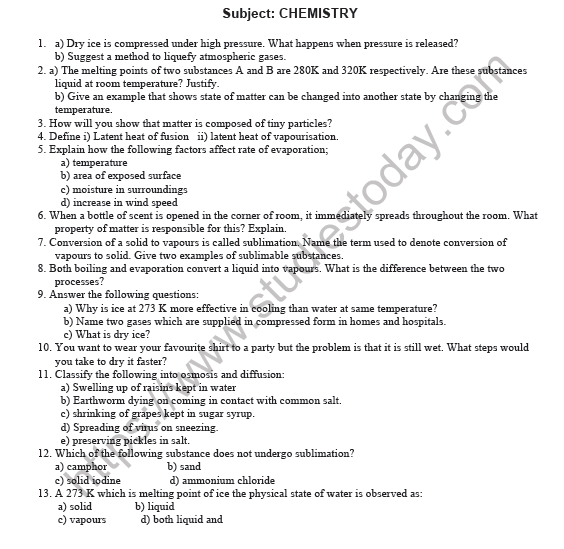 CBSE Class 9 Science Worksheet Set B