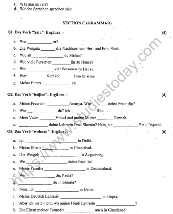 CBSE Class 6 German Question Paper Set A