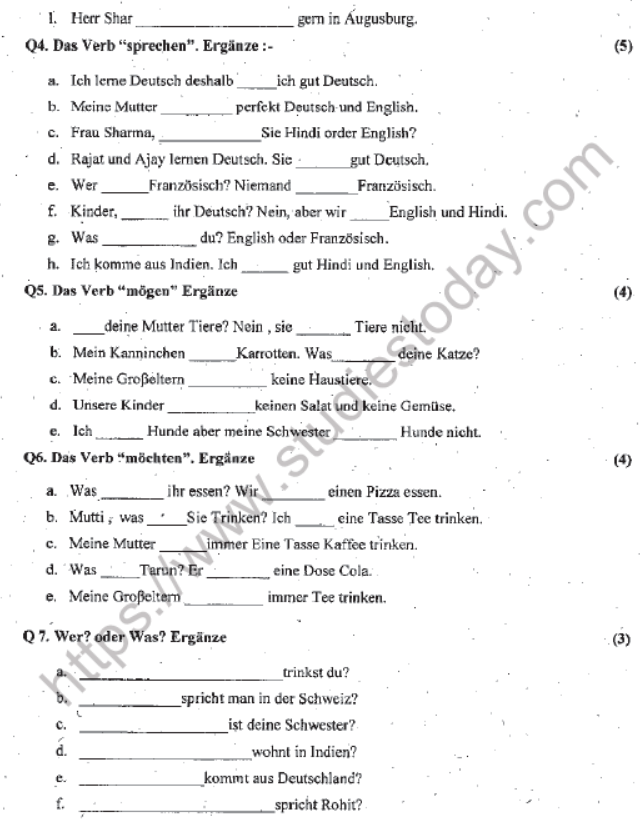 CBSE Class 6 German Question Paper Set A