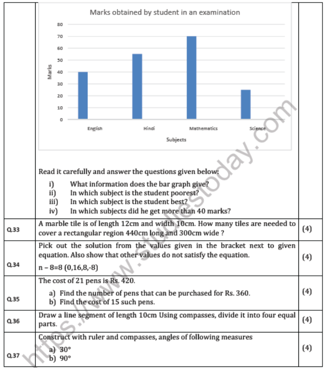 CBSE Class 6 Mathematics Question Paper Set V