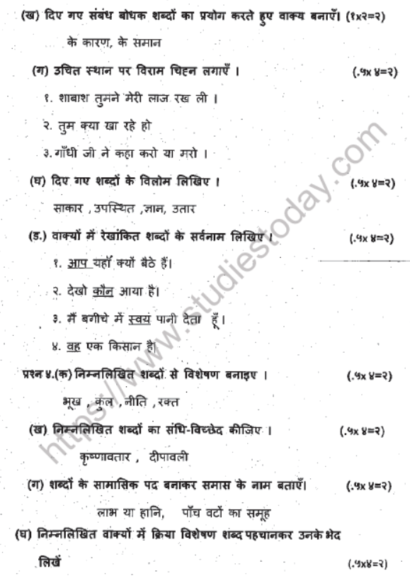 CBSE Class 7 Hindi Question Paper Set T