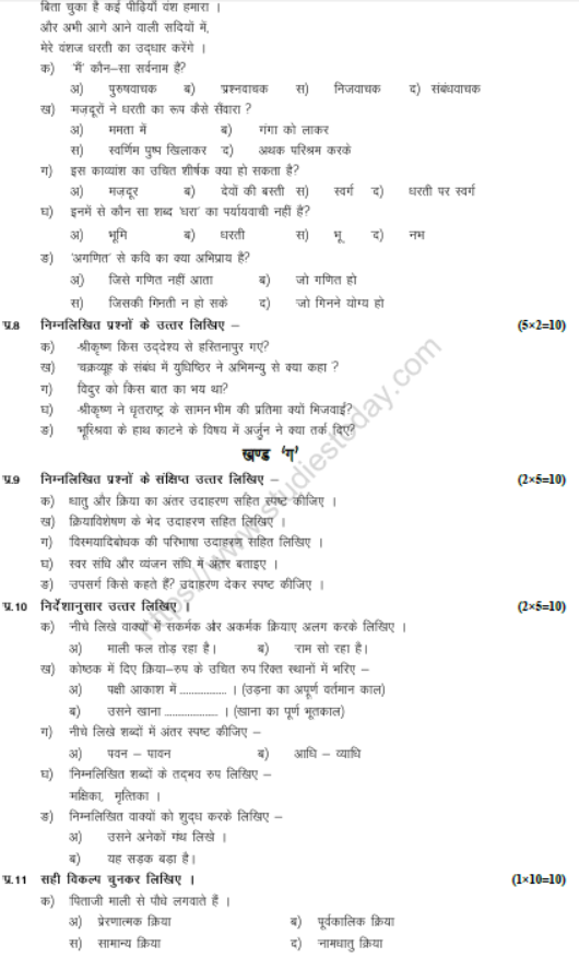 CBSE Class 7 Hindi Sample Paper Set S