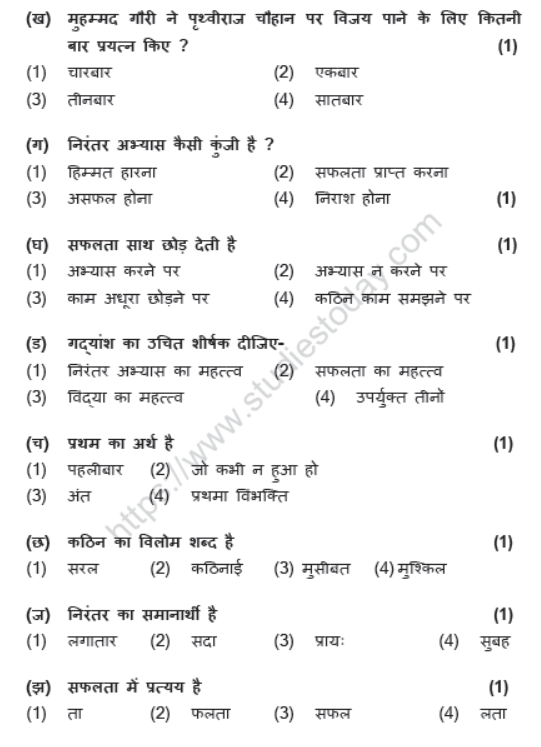 CBSE Class 7 Hindi Sample Paper Set V