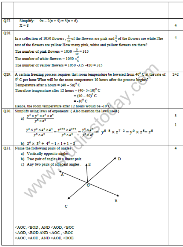 CBSE Class 7 Mathematics Sample Paper Set A