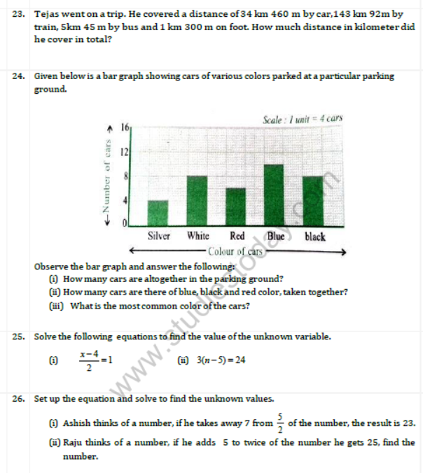 CBSE Class 7 Mathematics Sample Paper Set F