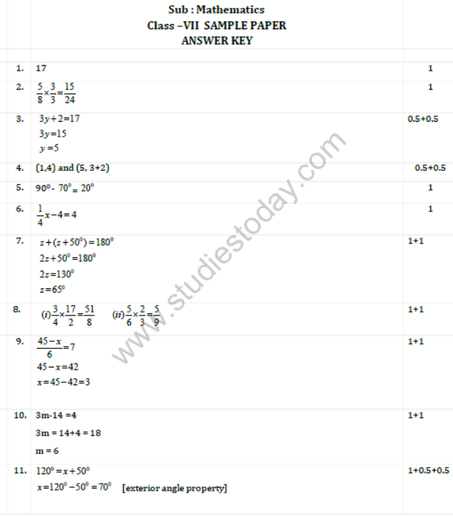 CBSE Class 7 Mathematics Sample Paper Set F