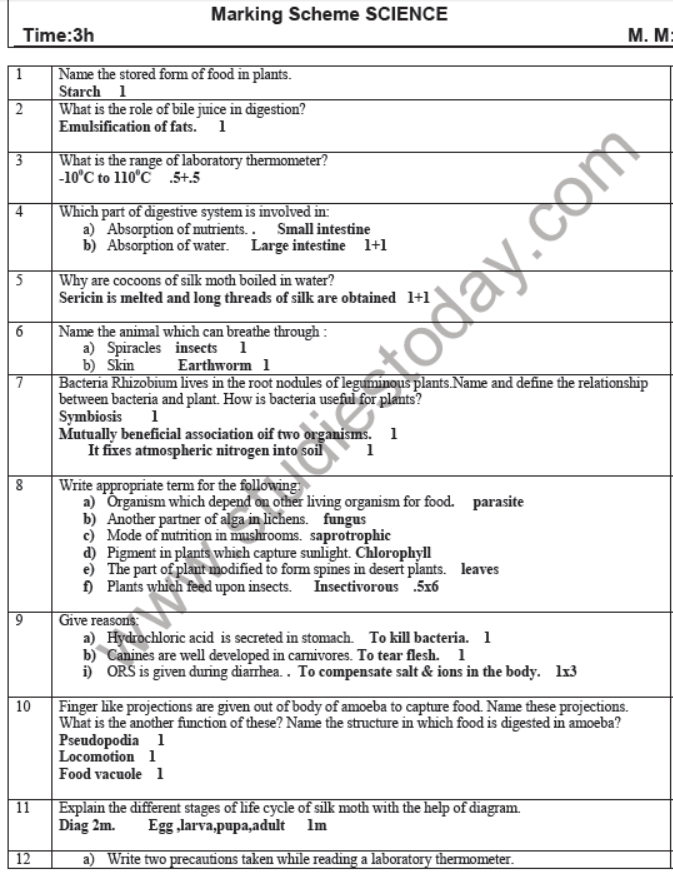 CBSE Class 7 Science Sample Paper Set E