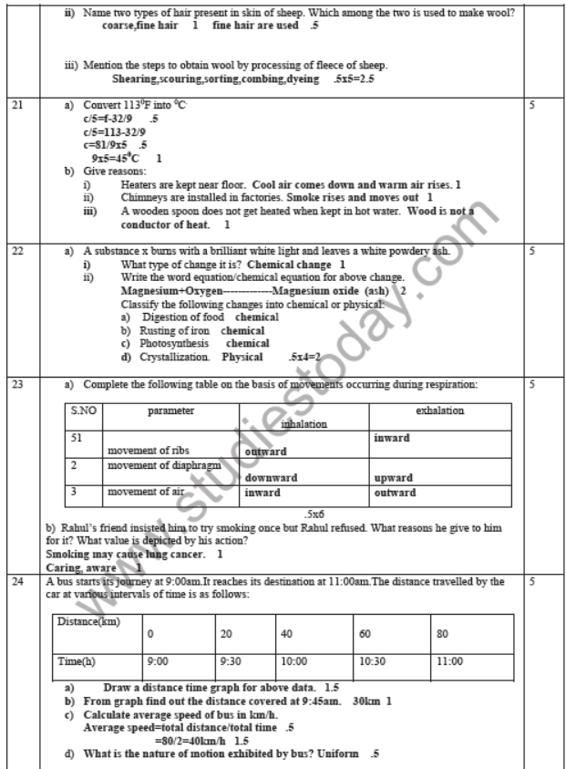 CBSE Class 7 Science Sample Paper Set E